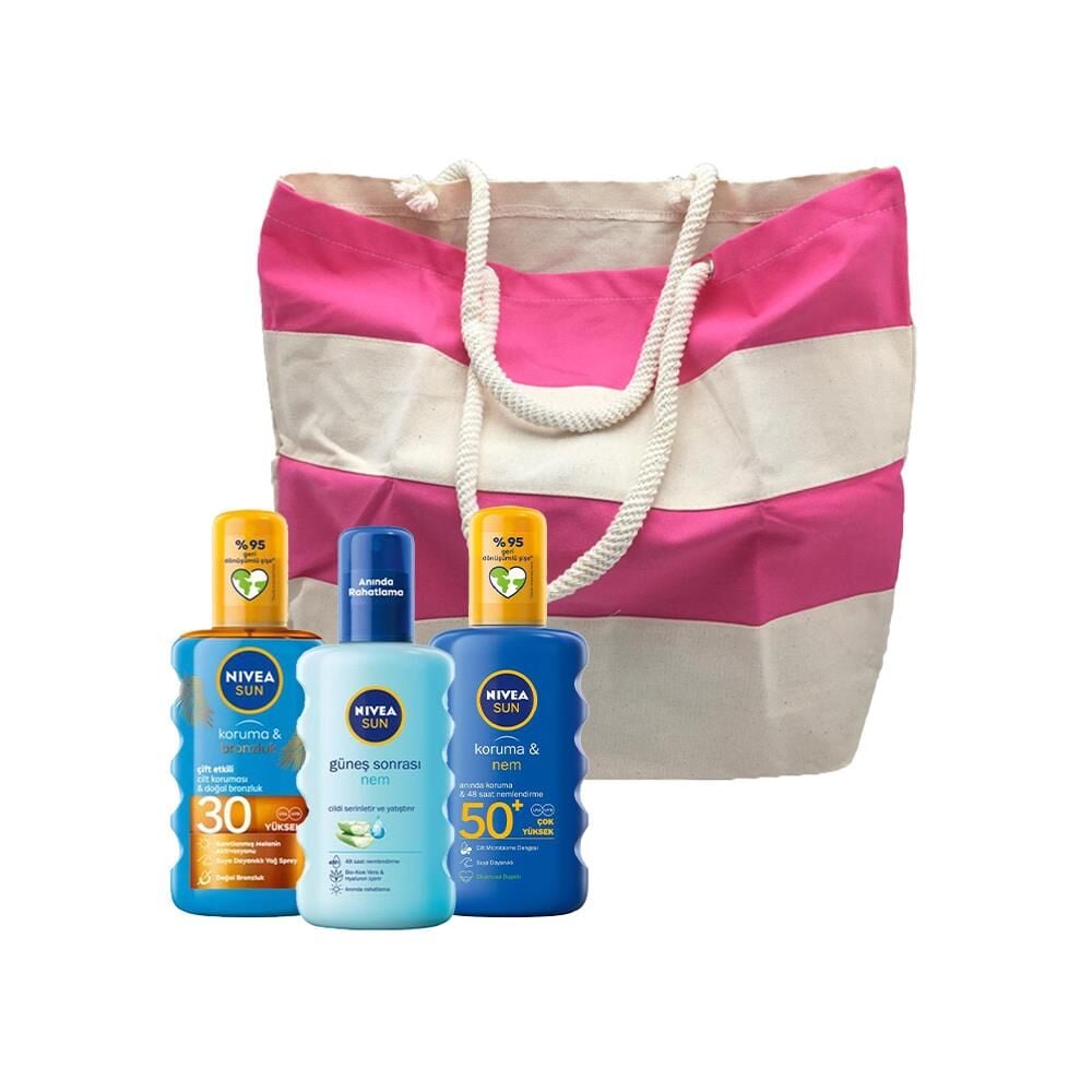 Nivea Sun Güneş Spreyi, Koruma ve Bronzluk Güneş Yağı ve Güneş Sonrası Nemlendirici, Fa Plaj Çantası Hediyeli