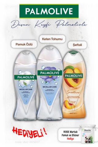 Palmolive 3'lü Duş Keten Tohumu ve Pamuk Özü 500 ml, Şeftali 450 ml, ROSIE hediye