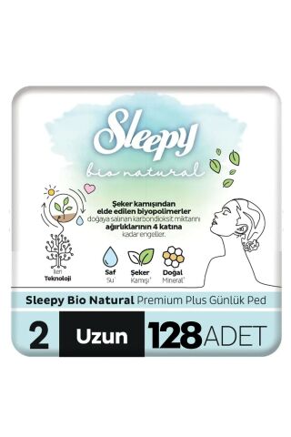 Sleepy Bio Natural Premium Plus Günlük Ped Uzun 128 Adet Ped