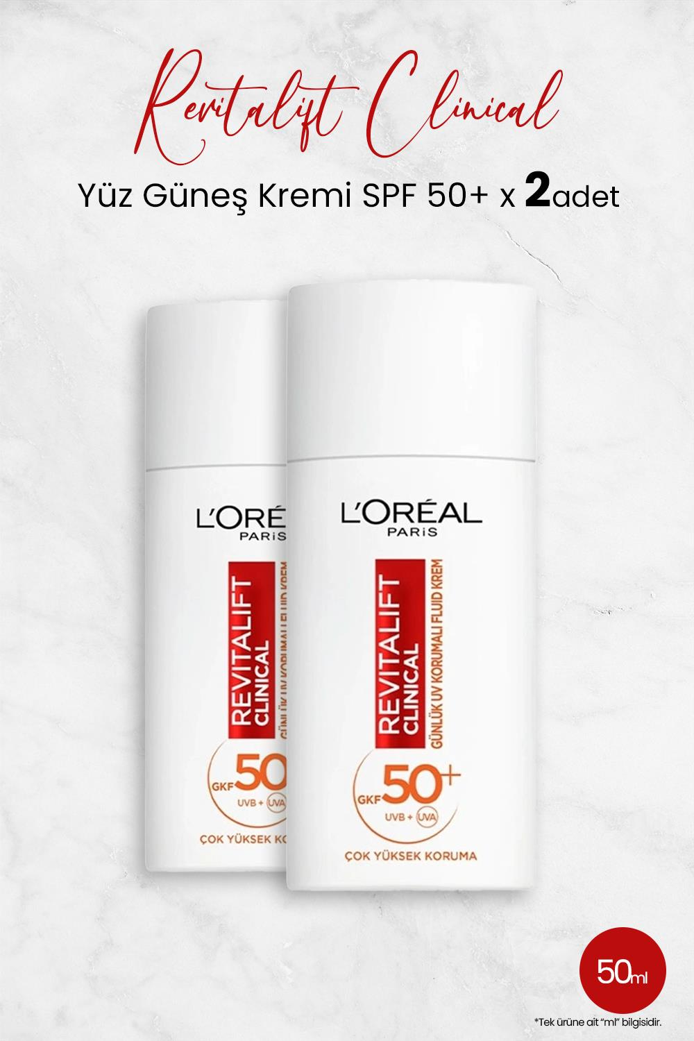 Loreal Paris Revitalift Clinical SPF 50+ Yüz Güneş Kremi 50 ml x 2 Adet