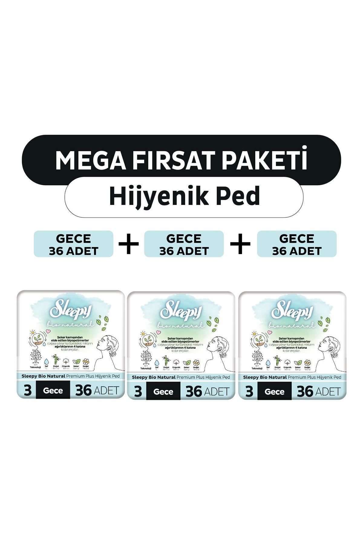 Sleepy Bio Natural Premium Plus Hijyenik Ped Mega Fırsat Paketi Gece 108 Adet