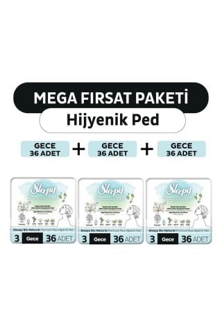 Sleepy Bio Natural Premium Plus Hijyenik Ped Mega Fırsat Paketi Gece 108 Adet
