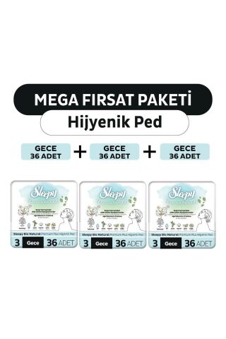 Sleepy Bio Natural Premium Plus Hijyenik Ped Mega Fırsat Paketi Gece 108 Adet