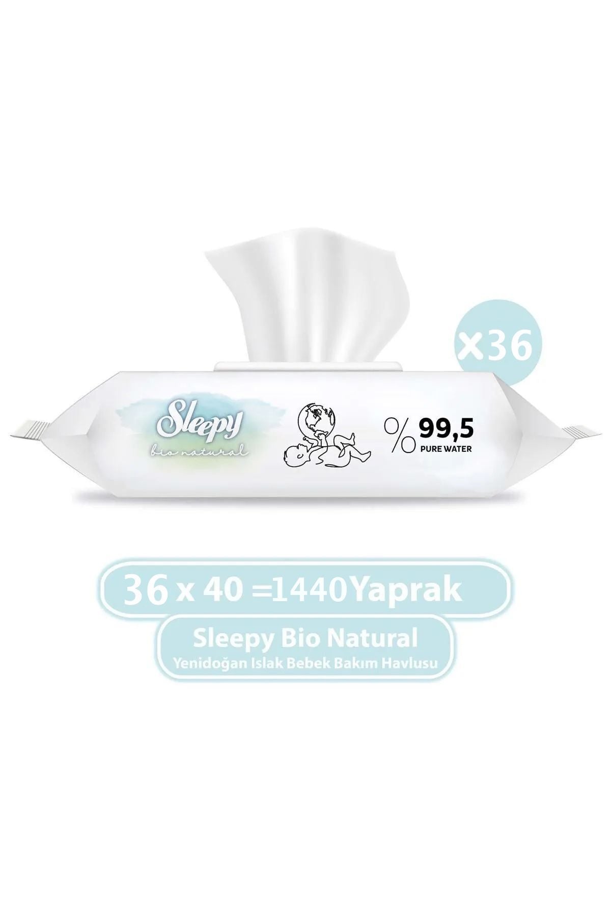 Sleepy Bio Natural Yenidoğan Islak Bebek Bakım Havlusu 36x40 (1440 Yaprak)