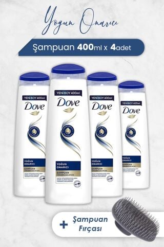 Dove Yoğun Onarıcı Şampuan 400 ml x 4 Adet ve Şampuan Fırçası