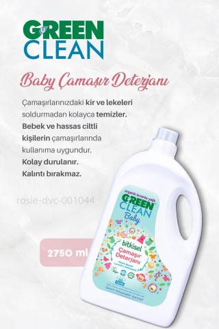 Green Clean Baby Çamaşır Deterjanı 2750 ml, Baby Leke Çıkarıcı 2750 ml ve ROSIE