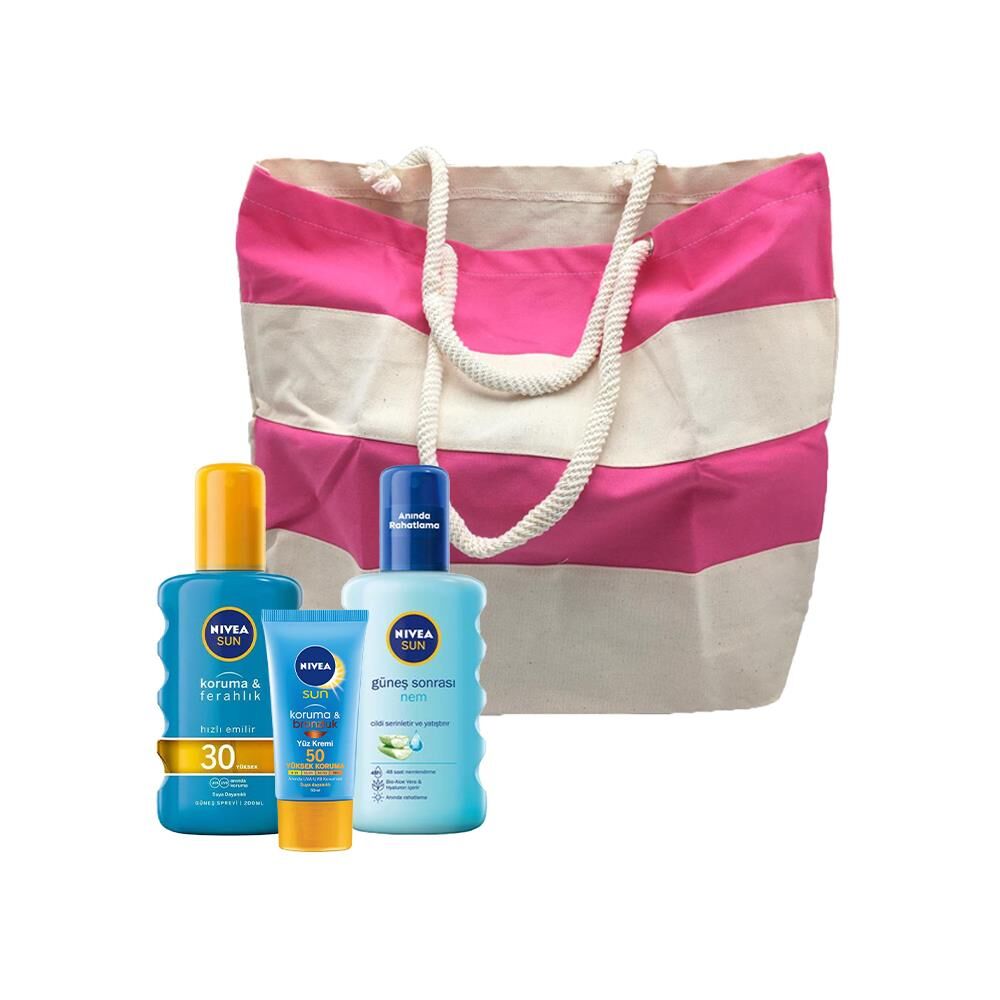 Nivea Koruma & Ferahlık Sun Güneş Spreyi, Koruma ve Bronzluk Güneş Kremi ve Güneş Sonrası Nemlendirici, Fa Plaj Çantası Hediyeli