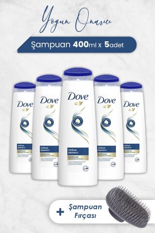 Dove Saç Bakım Şampuanı Yoğun Onarıcı 350 ml x 5 Adet ve Şampuan Fırçası