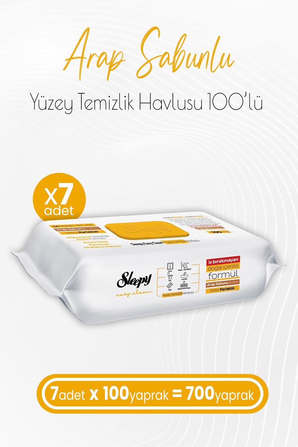 Sleepy Easy Clean Arap Sabunu Katkılı Yüzey Temizlik Havlusu 100 x 7 Adet (700 Yaprak)