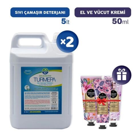 Turmepa Sıvı Çamaşır Deterjanı 5 lt x 2, El Kremleri Hediye