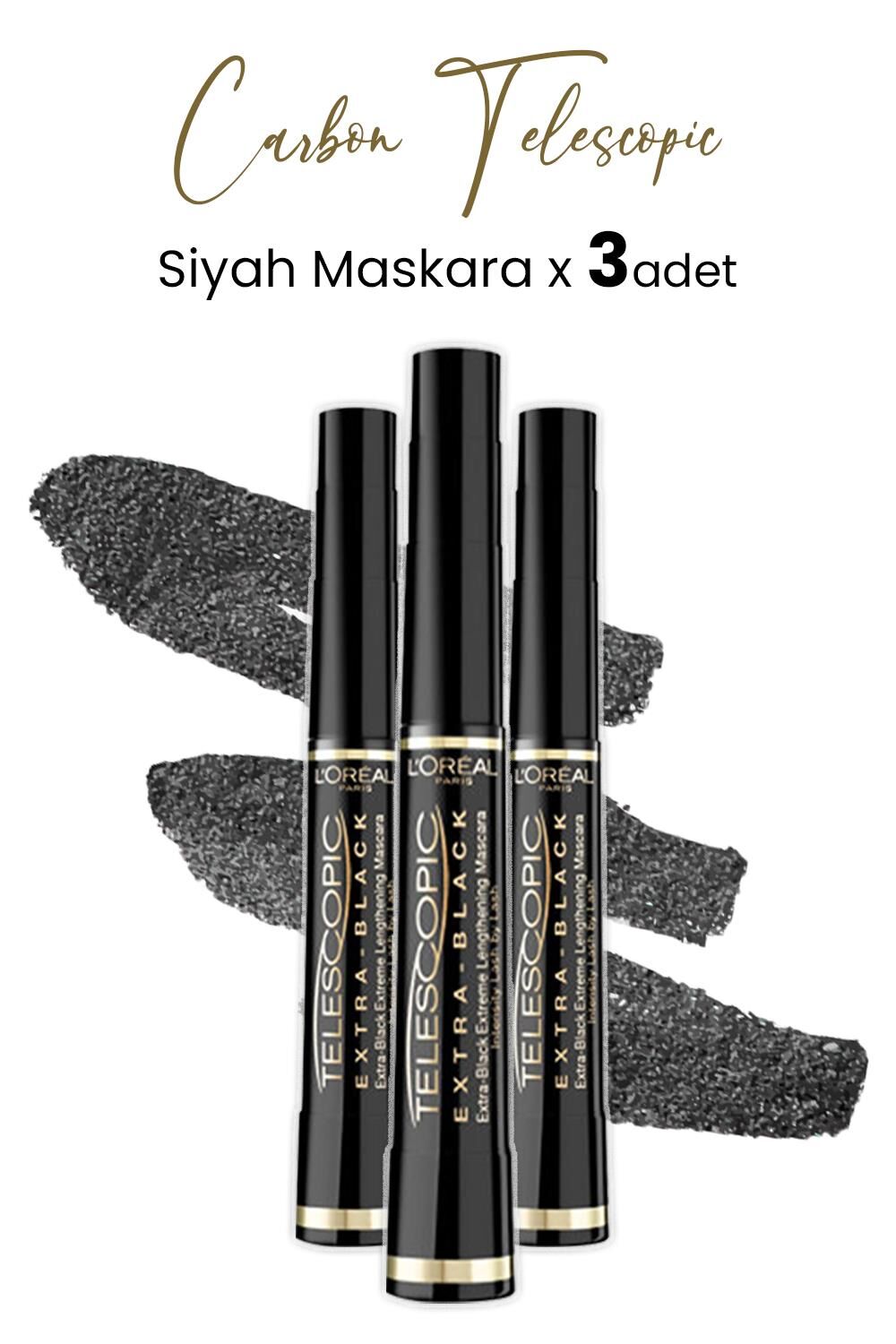 Loreal Paris Telescopic Carbon Black Maskara Siyah x 3 Adet