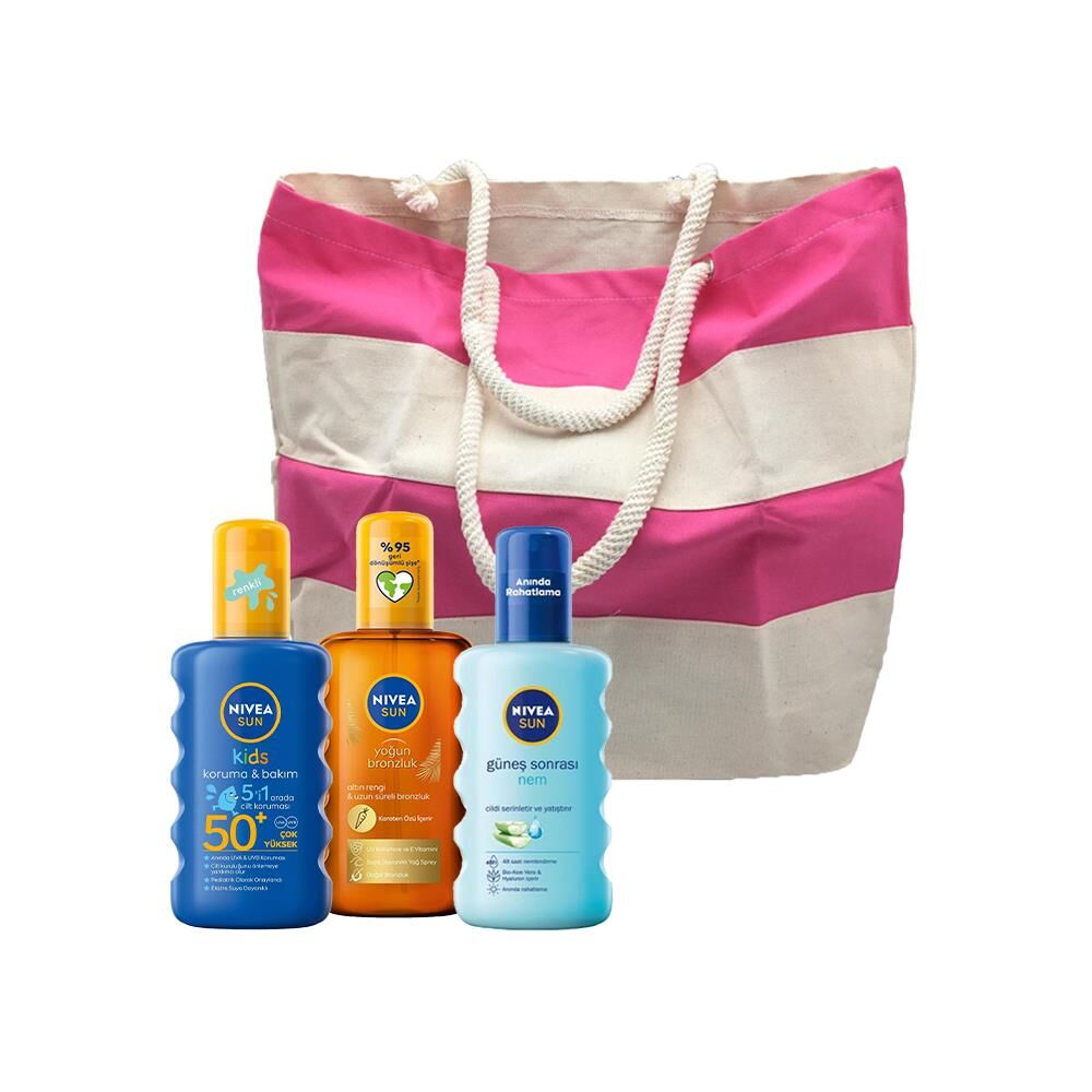 Nivea Sun Güneş Yağ Spreyi, Çocuk Nemlendirici Güneş Spreyi ve Güneş Sonrası Nemlendirici, Fa Plaj Çantası Hediyeli