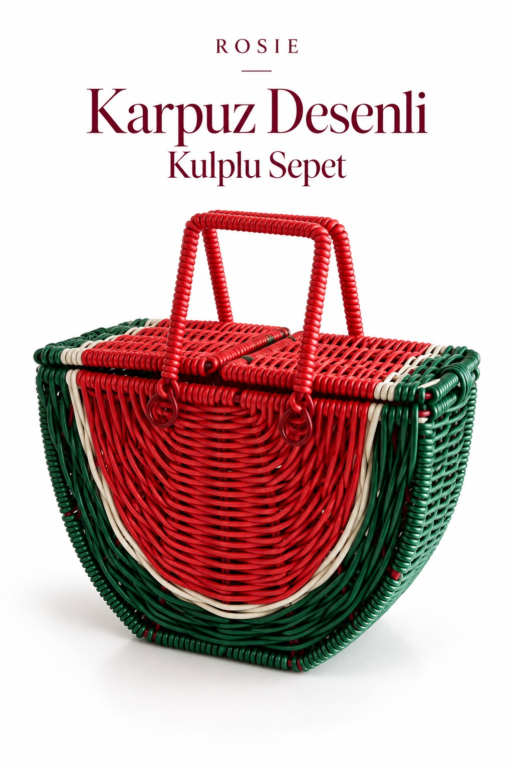 ROSIE Karpuz Desenli Kulplu Dekoratif Sepet