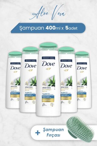 Dove Saç Bakım Şampuanı Aloe Vera 400 ml x 5 Adet ve Şampuan Fırçası