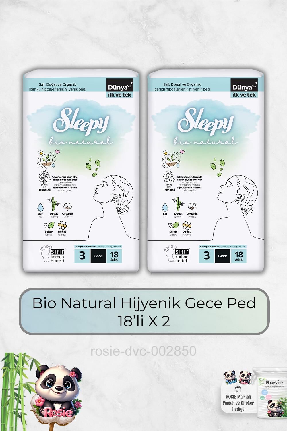 Bio Natural Hijyenik Ped Gece 18'li X 2 ve Rosie Hediye