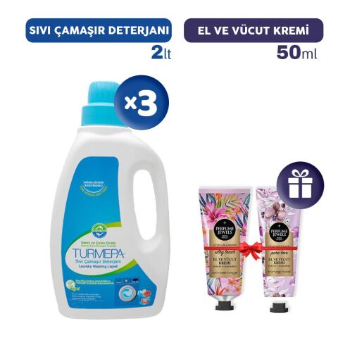 Turmepa Sıvı Çamaşır Deterjanı 2 lt x 3, El Kremleri Hediye