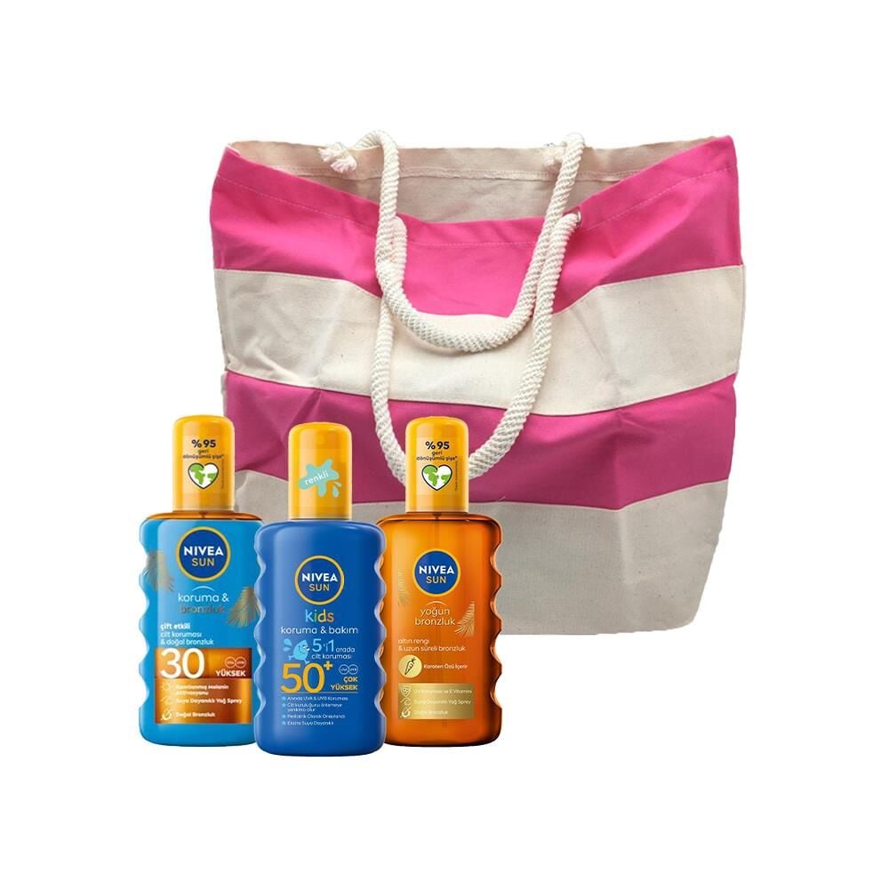 Nivea Sun Güneş Yağ Spreyi, Çocuk Nemlendirici Güneş Spreyi ve Koruma Bronzluk Güneş Yağı, Fa Plaj Çantası Hediyeli