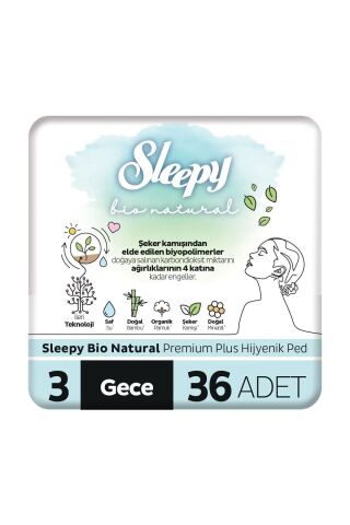 Sleepy Bio Natural Premium Plus Hijyenik Ped Gece 36 Adet Ped