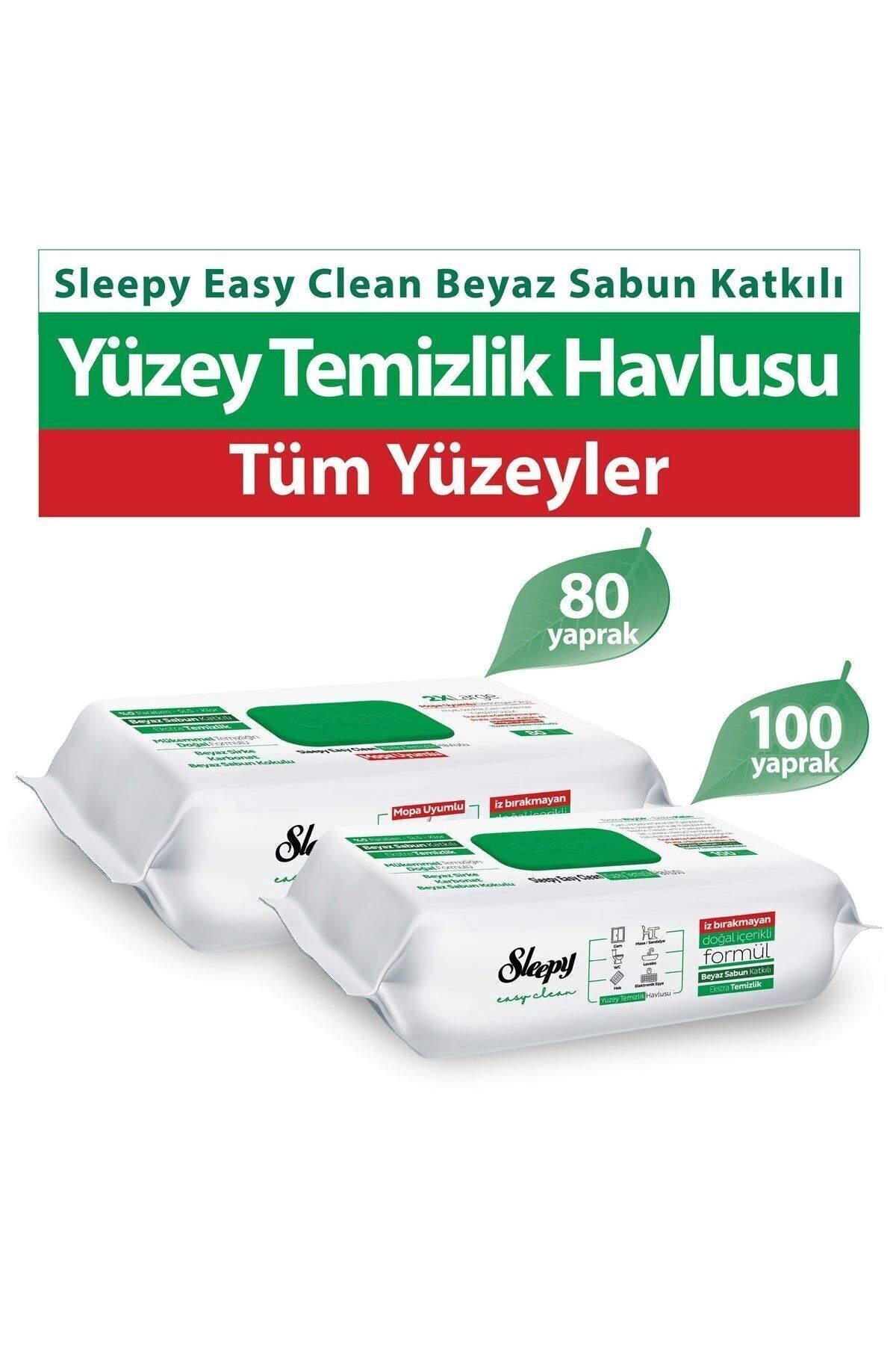 Sleepy Easy Clean Yüzey Temizlik Havlusu Beyaz Sabun Katkılı 100 Yaprak ve Mopa Uyumlu 80 Yaprak