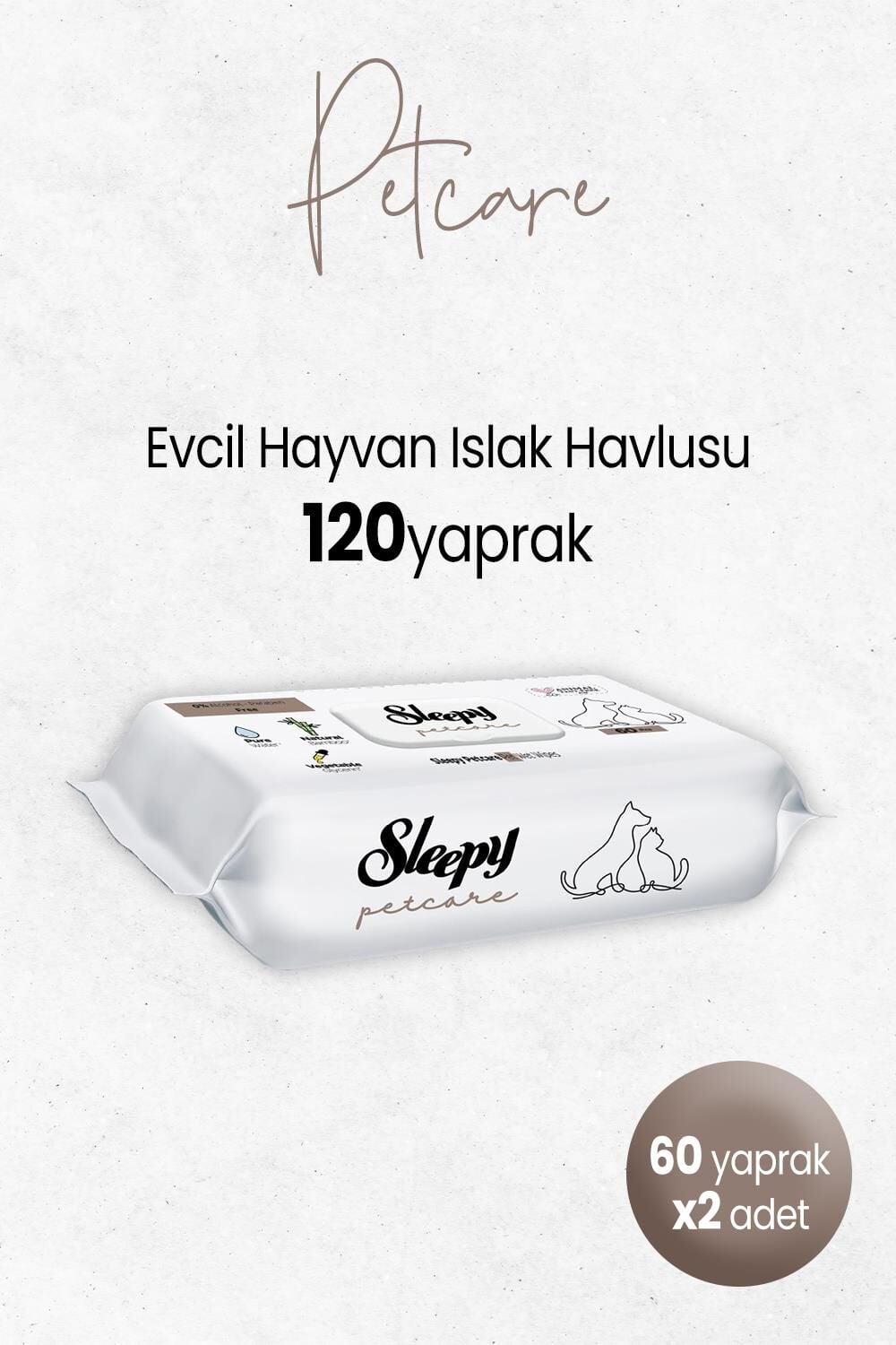 Sleepy Petcare Evcil Hayvan Islak Havlusu 60'lı x 2 Adet