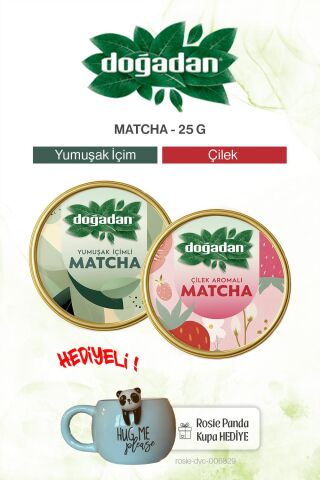 Doğadan Yumuşak İçim ve Çilek 25 gr Matcha Tozu ve Panda Kupa