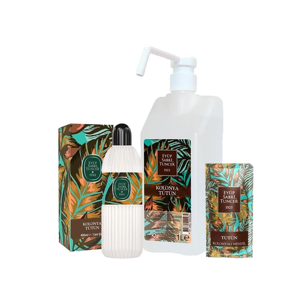 Eyüp Sabri Tuncer Tütün Kolonyası Sprey Başlıklı 1 lt, Pet Şişe 400 ml ve Kolonyalı Mendil 150 Adet