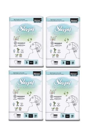 Sleepy Bio Natural Premium Plus Hijyenik Ped Gece 72 Adet
