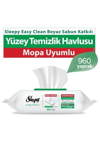 Sleepy Sleepy Easy Clean Beyaz Sabun Katkılı Mopa Uyumlu Yüzey Temizlik Havlusu 12X80 (960 Yaprak)
