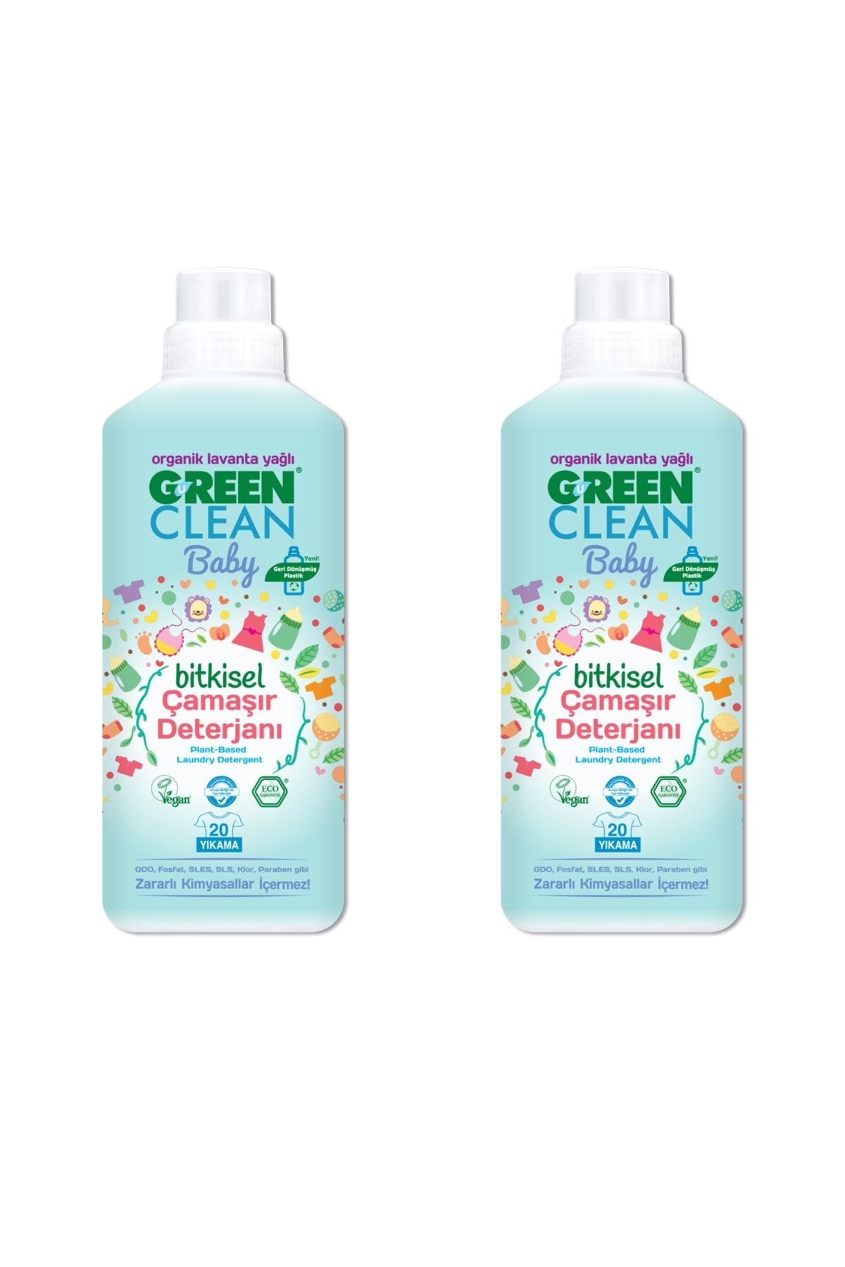 Green Clean Organik Lavanta Yağlı Baby Bitkisel Sıvı Çamaşır Deterjanı 1000 ml 2'li
