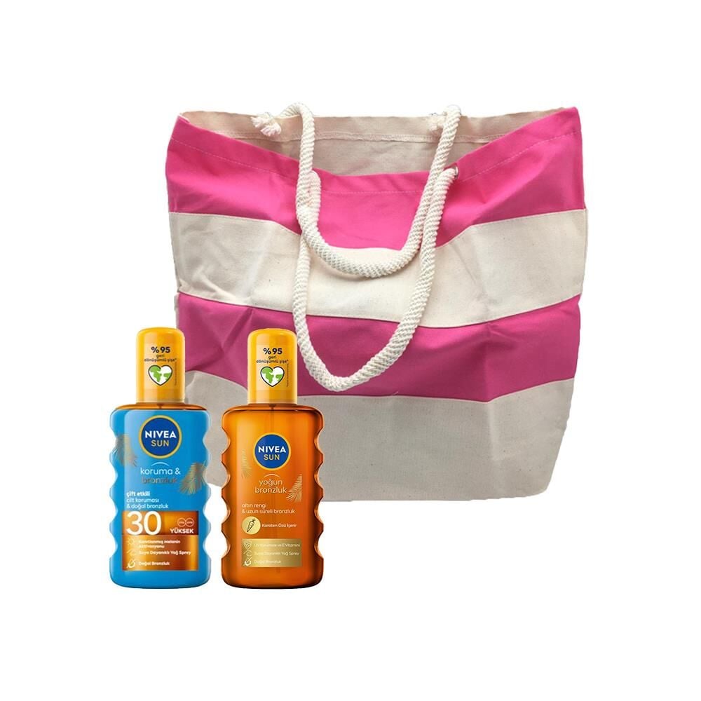 Nivea Sun Karoten Özlü Güneş Yağ Spreyi ve Koruma ve Bronzluk Güneş Yağı, Fa Plaj Çantası Hediyeli