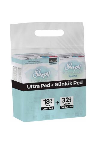 Sleepy Ekonomik Paket (Bio Natural Hijyenik Ped Gece 18'li + Günlük Ped Uzun 32'li)