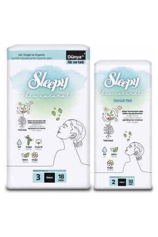 Sleepy Ekonomik Paket (Bio Natural Hijyenik Ped Gece 18'li + Günlük Ped Uzun 32'li)