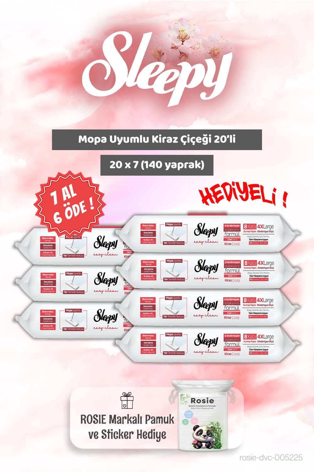 Sleepy 7 AL 6 ÖDE Mopa Uyumlu Kiraz Çiçeği 20'li ve Rosie Bebek pamuğu