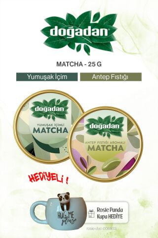 Doğadan Antep Fıstıklı ve Yumuşak İçim Matcha 25 gr ve Panda Kupa