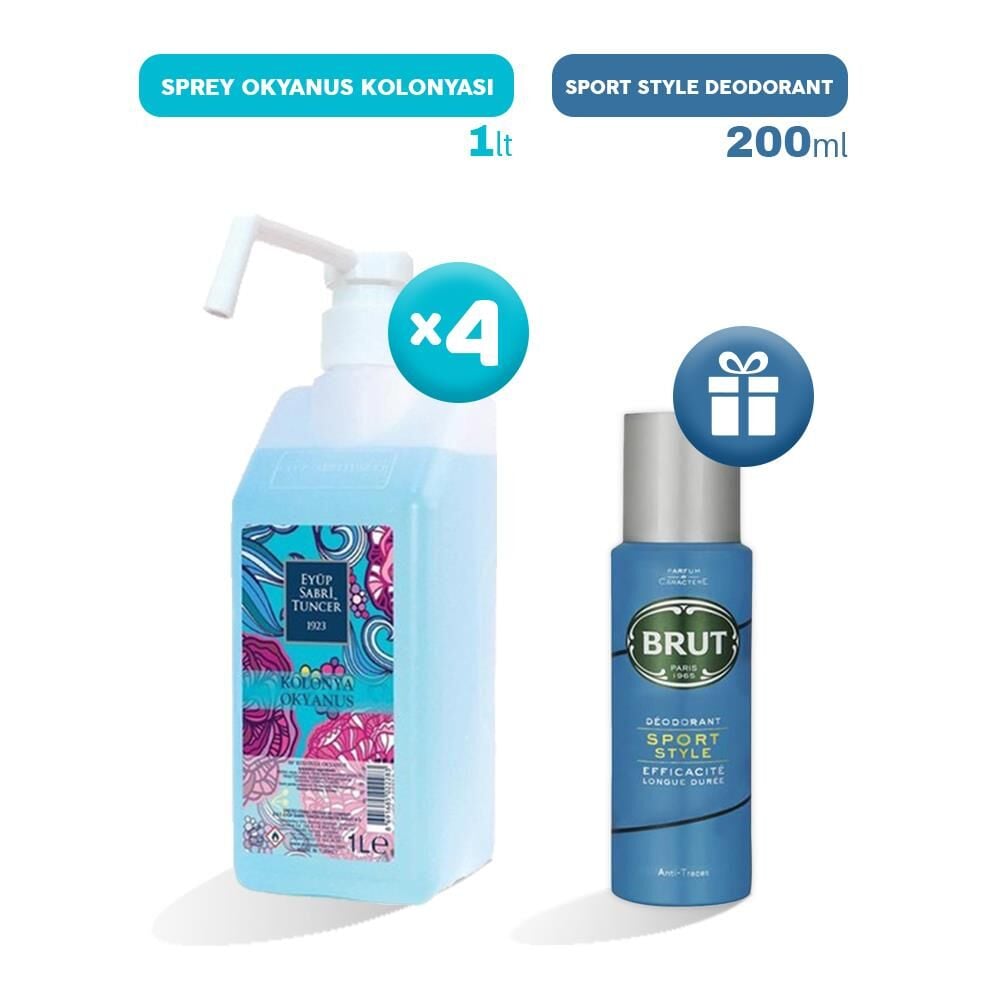 Eyüp Sabri Tuncer Sprey Okyanus Kolonyası 1 lt x 4, Erkek Deodorant Hediyeli
