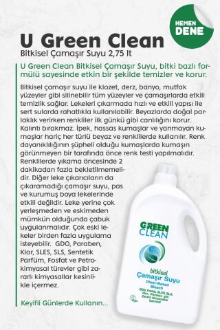Green Clean Bitkisel Çamaşır Suyu 2,75 Lt