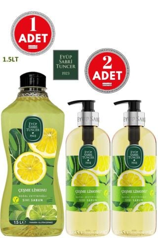 Çeşme Limonu Doğal Zeytinyağlı Sıvı Sabun 500 ml 2 ADET + 1.5 LT 1 ADET