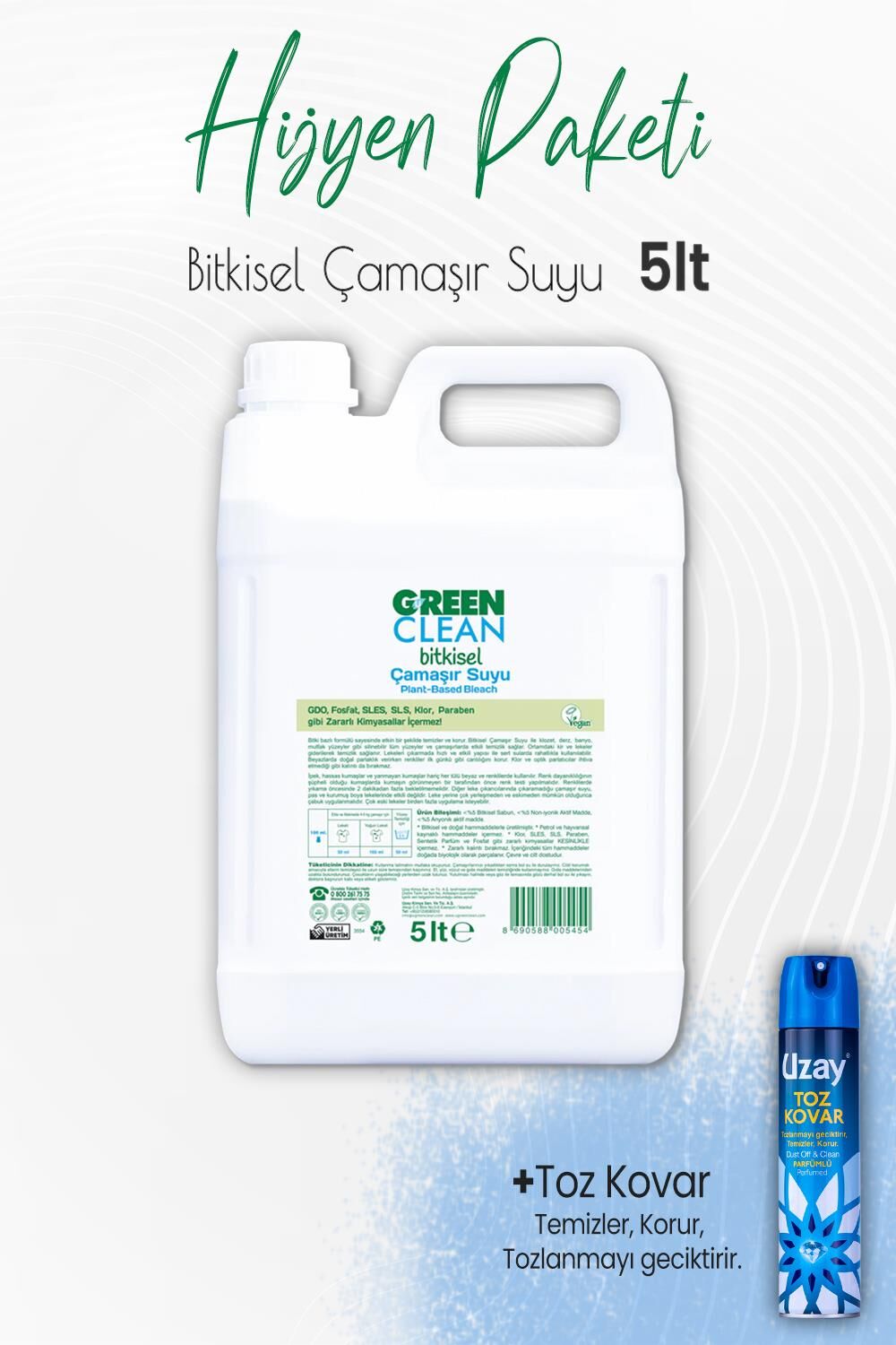 Green Clean Bitkisel Çamaşır Suyu 5 lt ve Toz Kovar 300 ml
