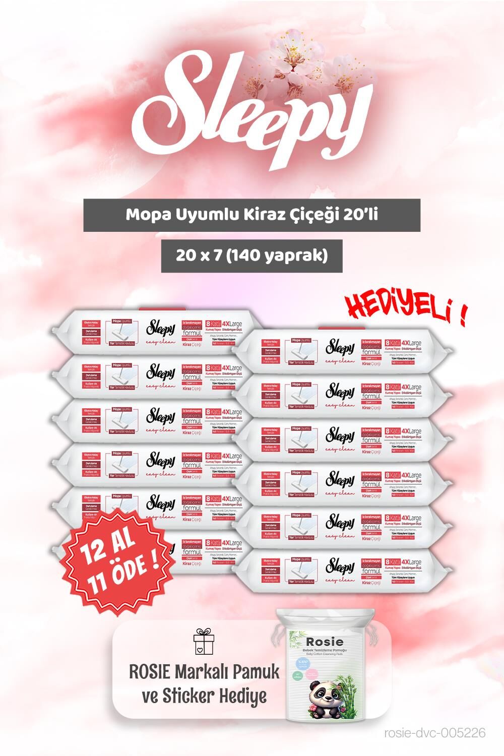 12 AL 11 ÖDE Kiraz Çiçeği Sleepy Mopa Uyumlu 20'li ve Rosie Bebek pamuğu