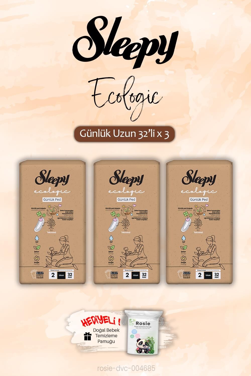 Sleepy 3 Adet Ecologic Günlük Ped Uzun 32'li ve ROSIE