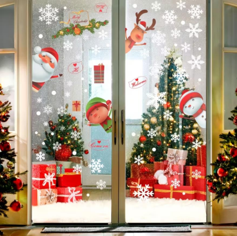 80 adet Kar Tanesi Pencere Cam Yapışkanları, Noel Baba Geyik Çıkartmaları