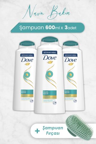 Dove Narin Bakım Şampuan 600 ml x 3 Adet ve Şampuan Fırçası