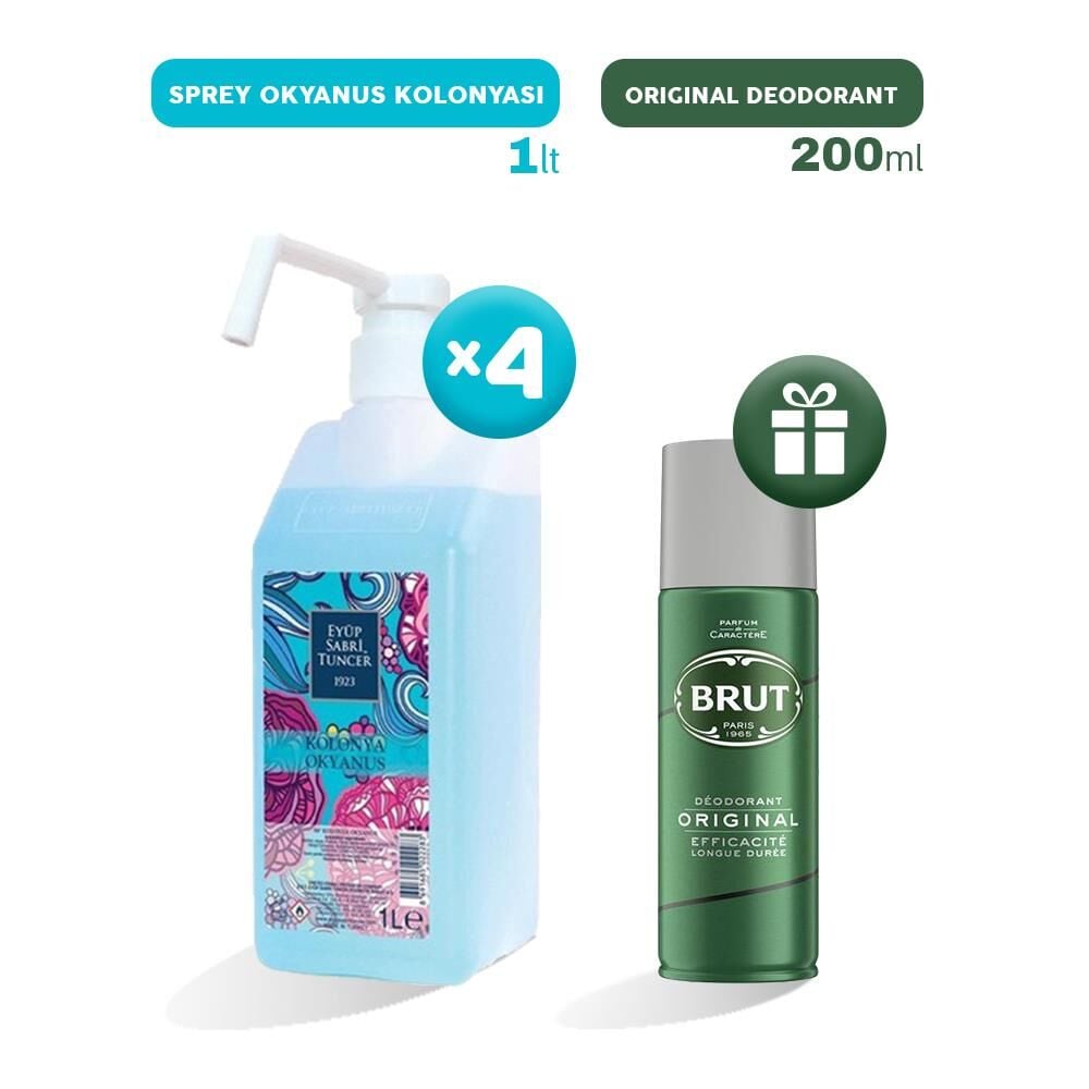 Eyüp Sabri Tuncer Sprey Okyanus Kolonyası 1 lt x 4, Erkek Deodorant Hediyeli