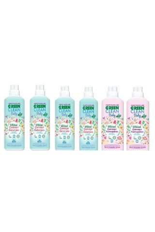Green Clean Bitkisel Baby Çamaşır Deterjanı 1000 ml Baby Çamaşır Yumuşatıcı 1000 ml 6 Lı Set