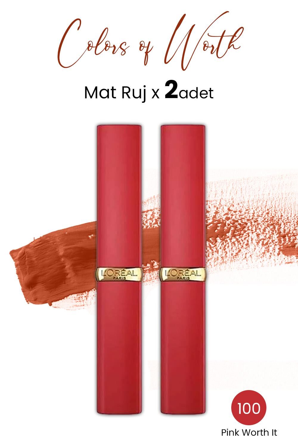 Loreal Paris Color Riche Colors Of Worth Intense Volume Matte Ruj - 100 Pink Worth It x 2 Adet