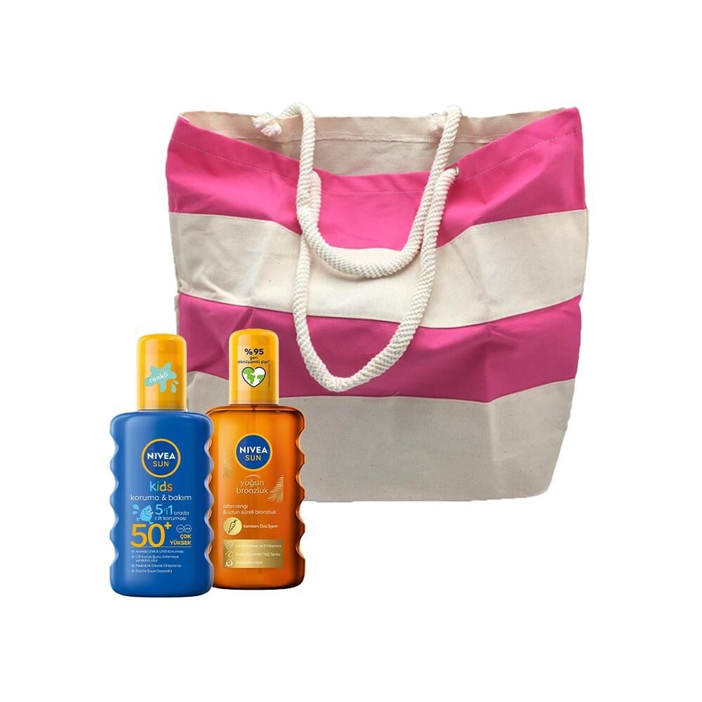 Nivea Sun Güneş Yağ Spreyi ve Çocuk Nemlendirici Güneş Spreyi, Fa Plaj Çantası Hediyeli