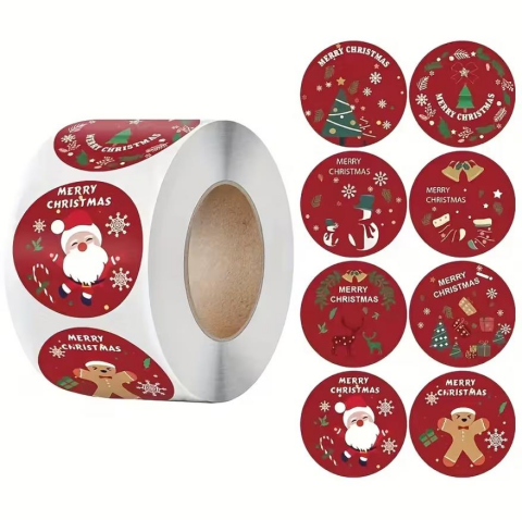 1 Rulo, 500 Adet Kırmızı Tatil Noel Çıkartmaları
