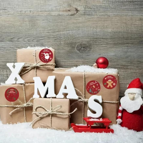 1 Rulo, 500 Adet Kırmızı Tatil Noel Çıkartmaları