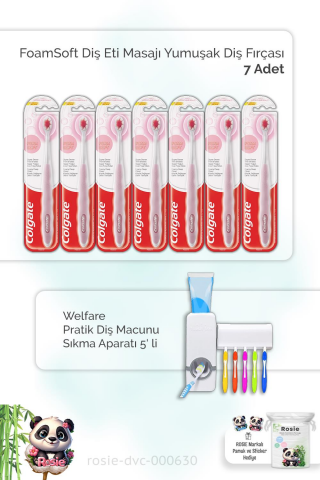 7 Adet Colgate FoamSoft Diş Eti Masajı Yumuşak Diş Fırçası, Diş Macunu Aparatı ve ROSIE