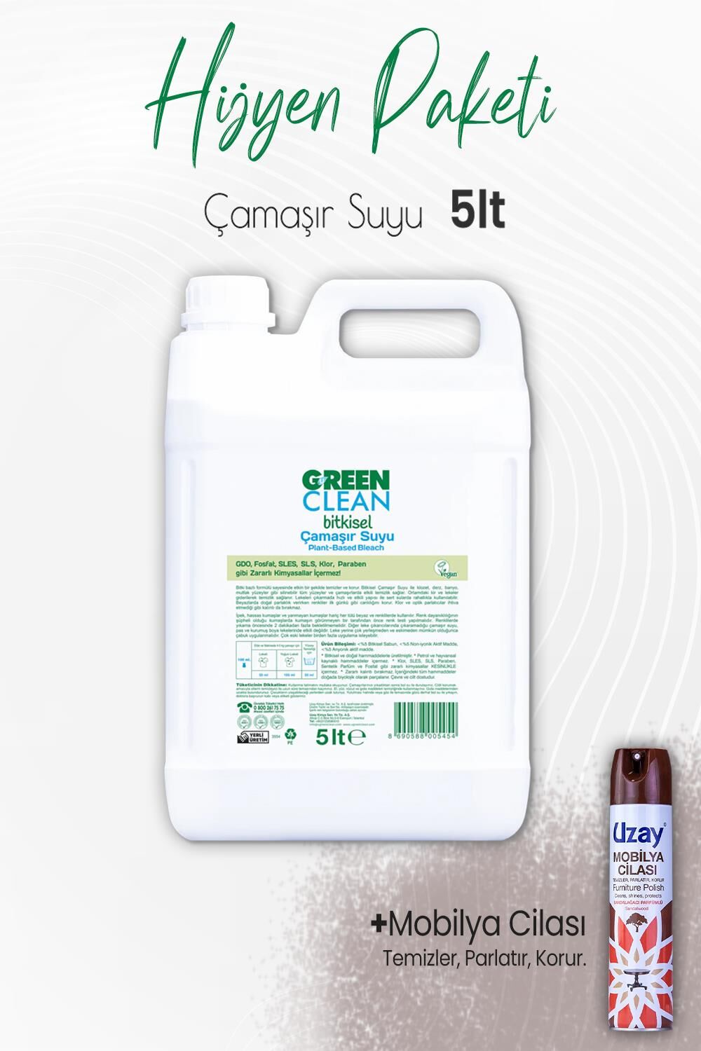 Green Clean Çamaşır Suyu 5 lt ve Mobilya Cilası Sandalağacı 300 ml